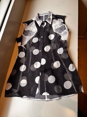 Yohji Yamamoto Y’s Sleeveless Polka Dot Button-Front Blouse in Black & White